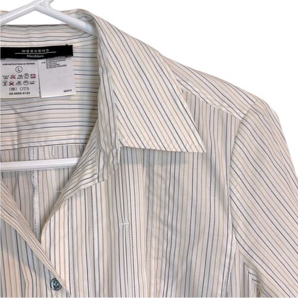 Weekend MaxMara white with tan/black stripes button down blouse - large - Picture 3 of 5
